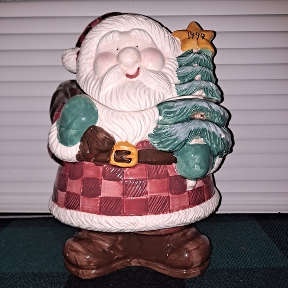 CKAO Home Trends Santa Claus Christmas Tree Cookie Jar Ceramic 1999 - Picture 1 of 8